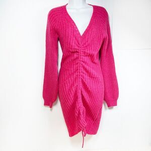 Lush Women's Pink Long Sleeve‎ Drawstring Sweater Dress M NWT